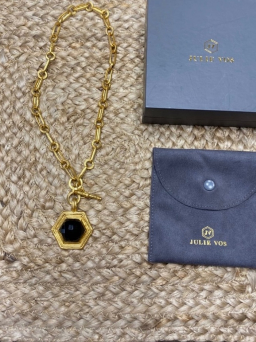 Julie Vos Black Stone Statement Necklace with box & pouch